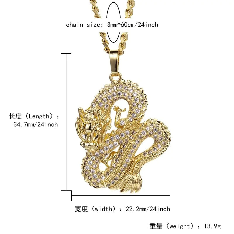 ZEN Luxury Gold Color Zircon Dragon Necklace