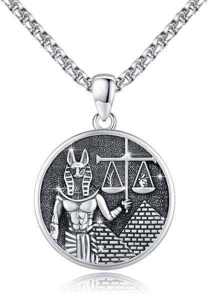 TRISHULA Sterling Silver Egyptian Anubis Pendant Necklace Guardian of the Dead