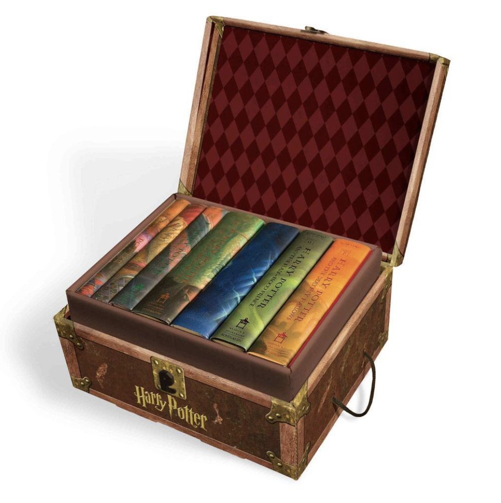 Harry Potter Books Set #1-7 in Decorative Collectible Trunk-Like Toy Chest Box