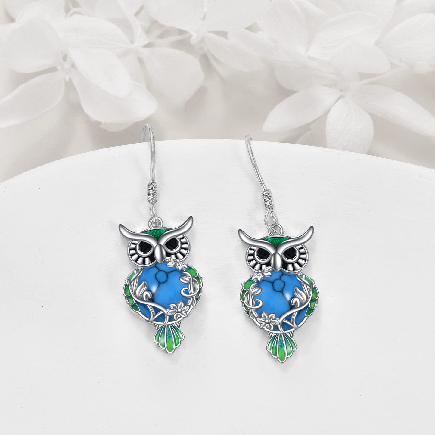 Sterling Silver Moonstone Owl Dangle Earrings Jewelry Gifts for Women & Girls