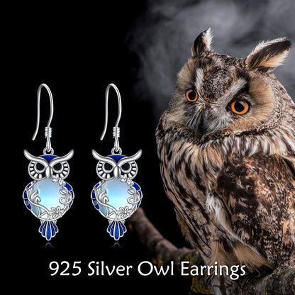 Sterling Silver Moonstone Owl Dangle Earrings Jewelry Gifts for Women & Girls