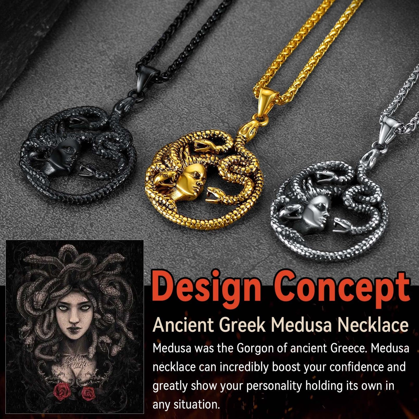 18K Gold Plated Medusa Pendant Necklace