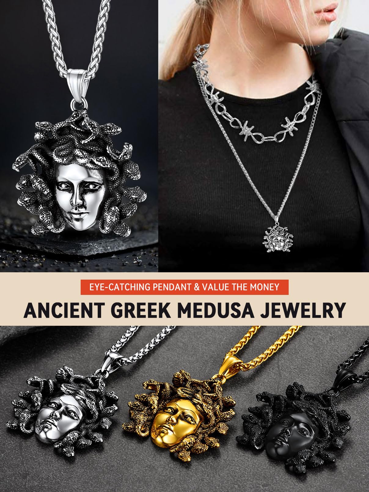 18K Gold Plated Medusa Pendant Necklace