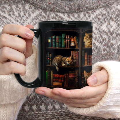 15 oz Coffee Mug with Cats & Books