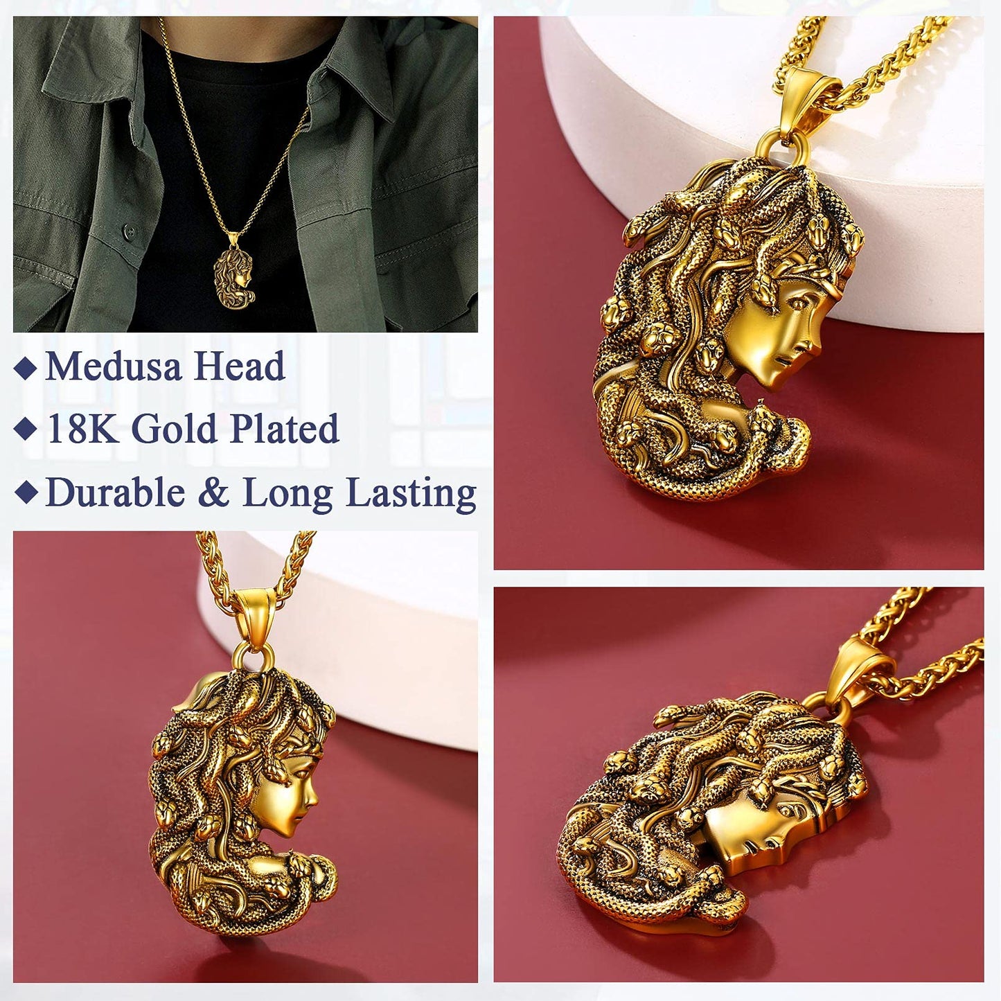 18K Gold Plated Medusa Pendant Necklace