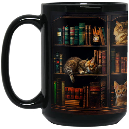 15 oz Coffee Mug with Cats & Books