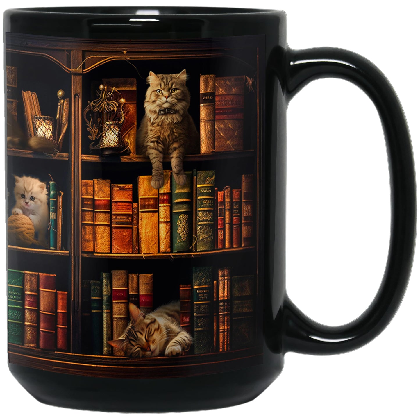 15 oz Coffee Mug with Cats & Books