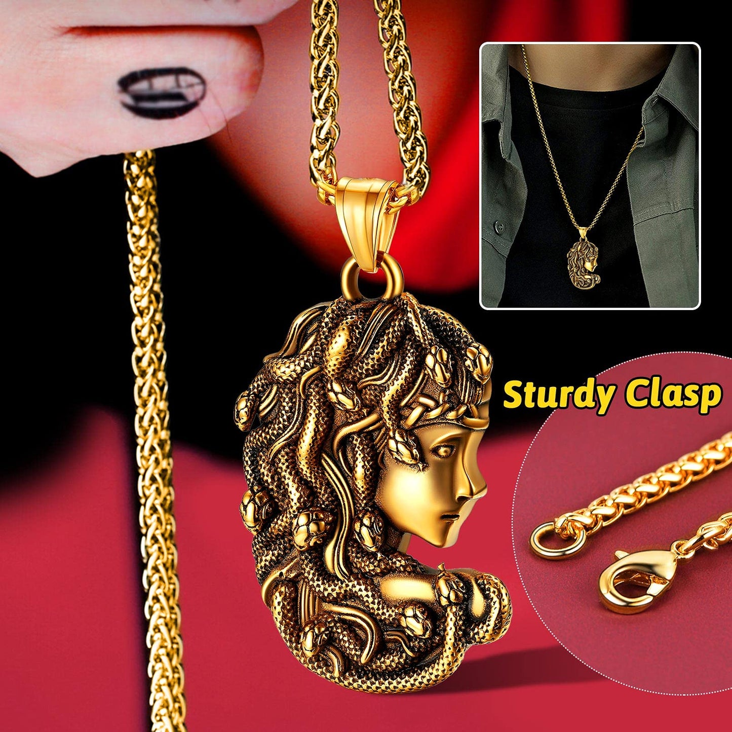 18K Gold Plated Medusa Pendant Necklace