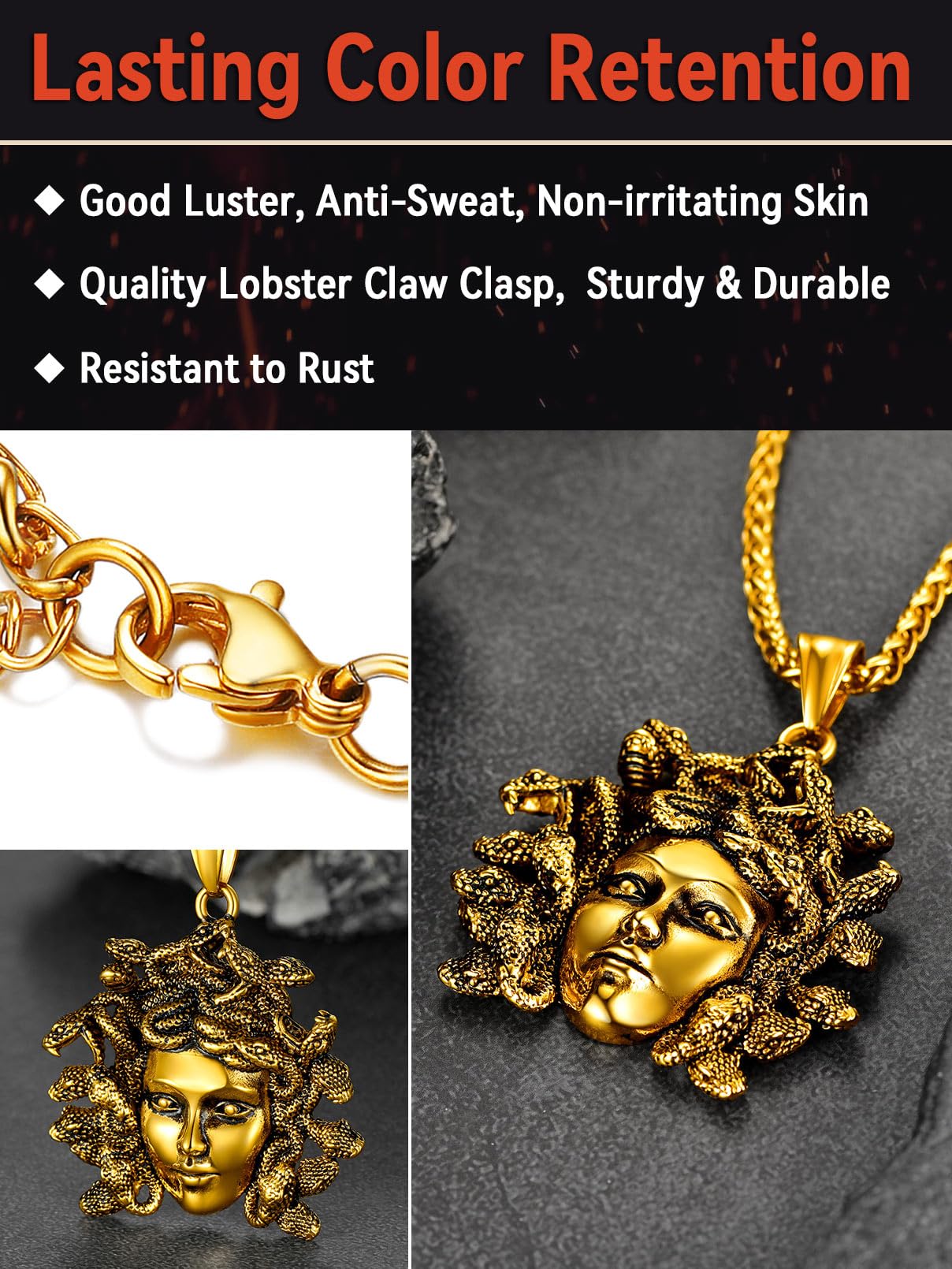 18K Gold Plated Medusa Pendant Necklace