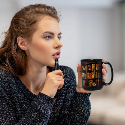 15 oz Coffee Mug with Cats & Books