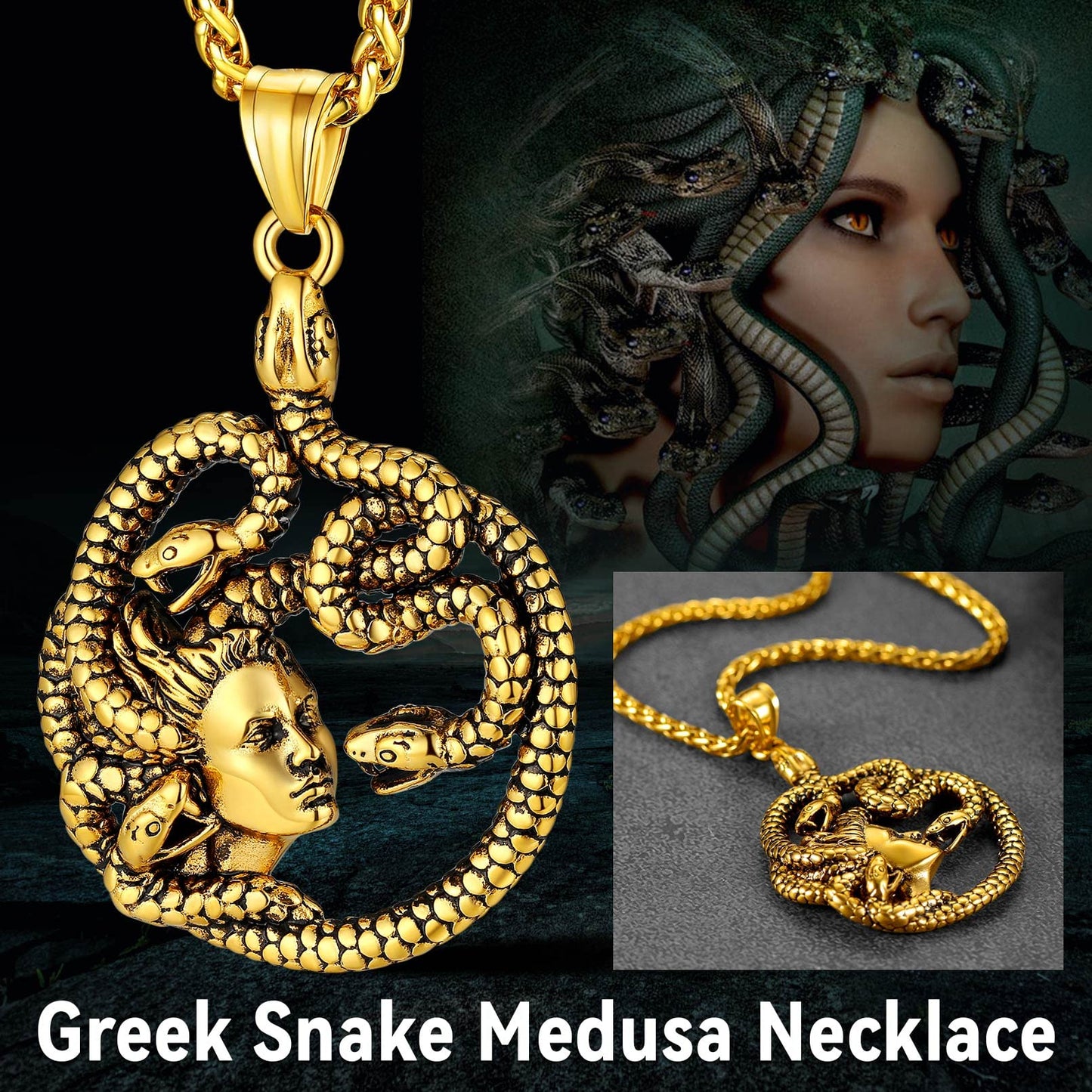 18K Gold Plated Medusa Pendant Necklace