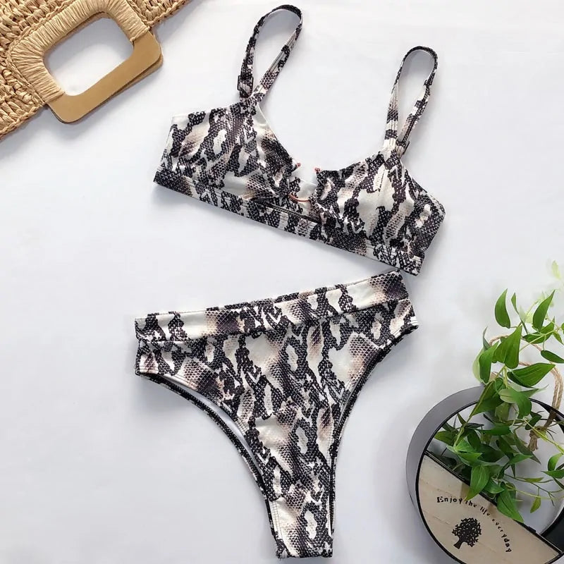 ZEN Leopard & Snake Print High Waist Bikini Set