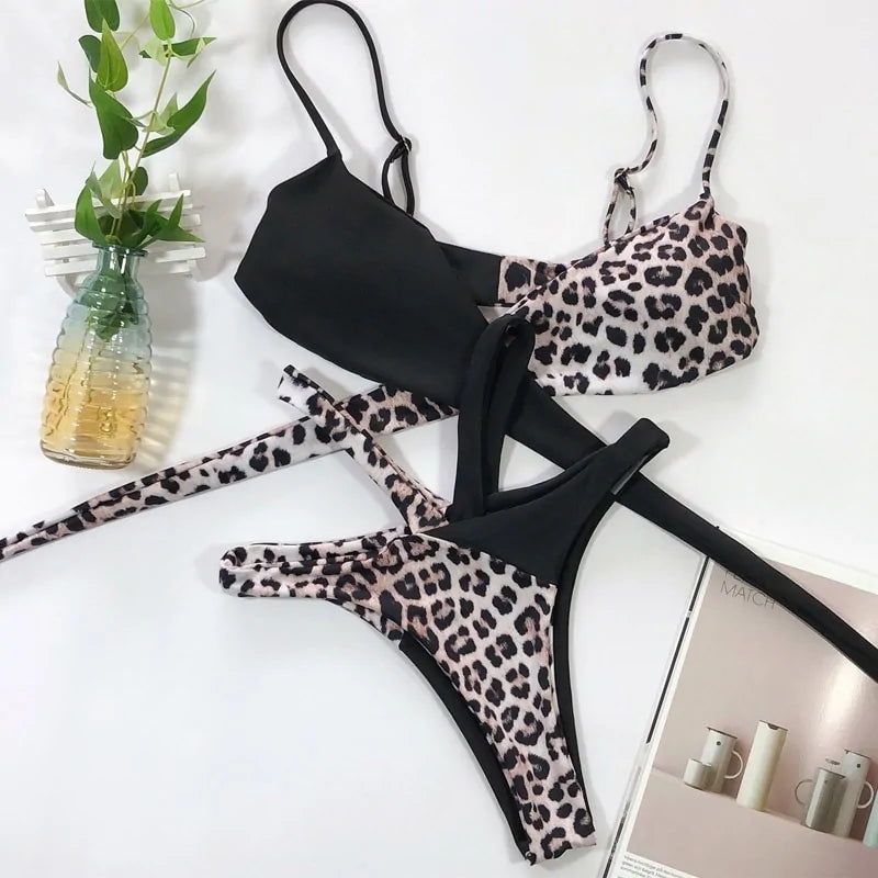 ZEN Leopard & Snake Print High Waist Bikini Set